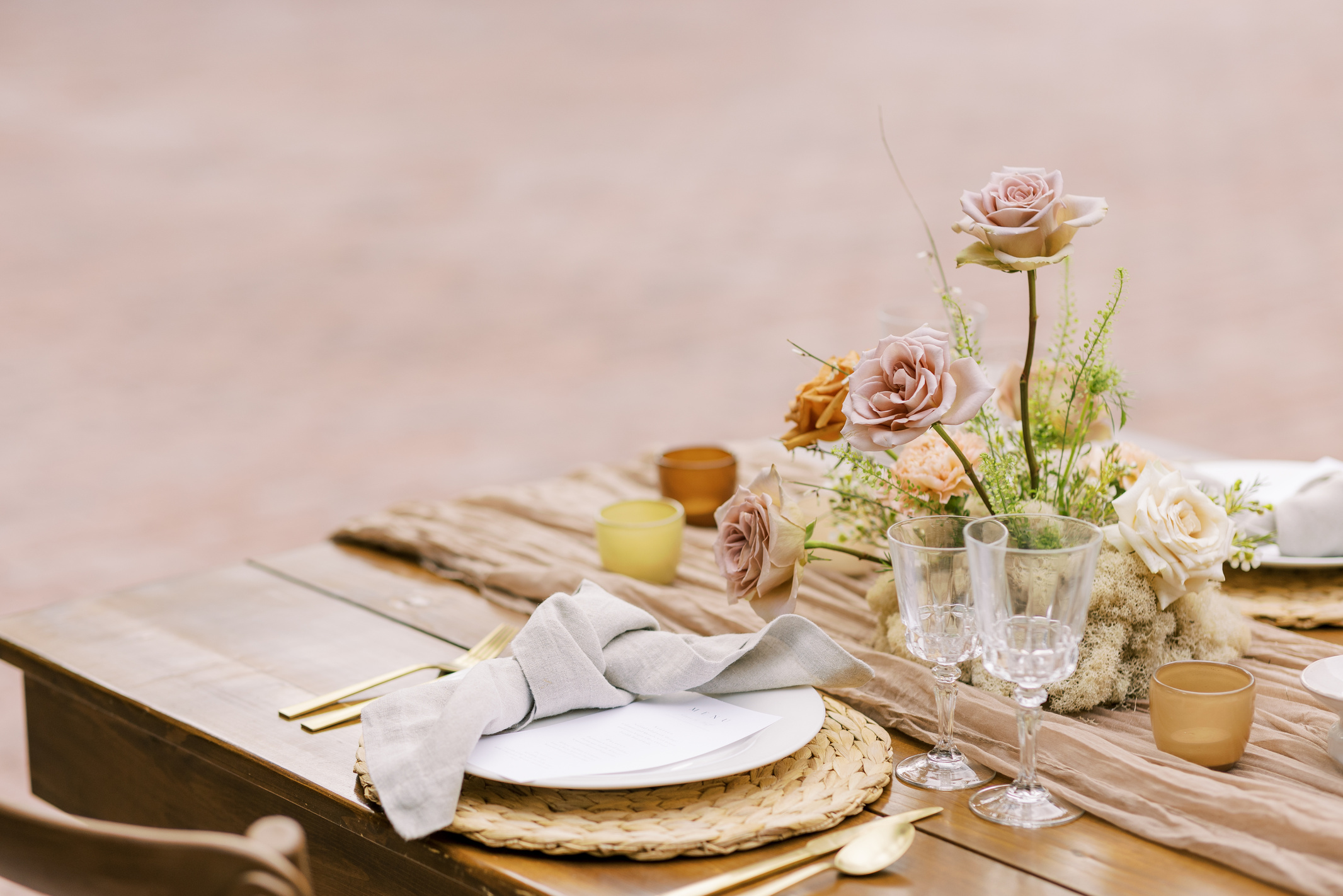 Floral Centerpiece on Rustic Table Setting